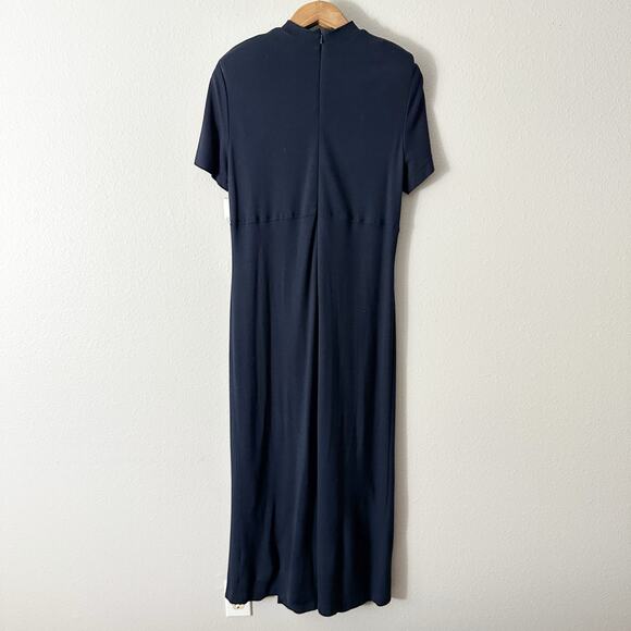 Sara Campbell Navy Wrap Mock Neck Short Sleeve Maxi Dress women's size large - Picture 5 of 12